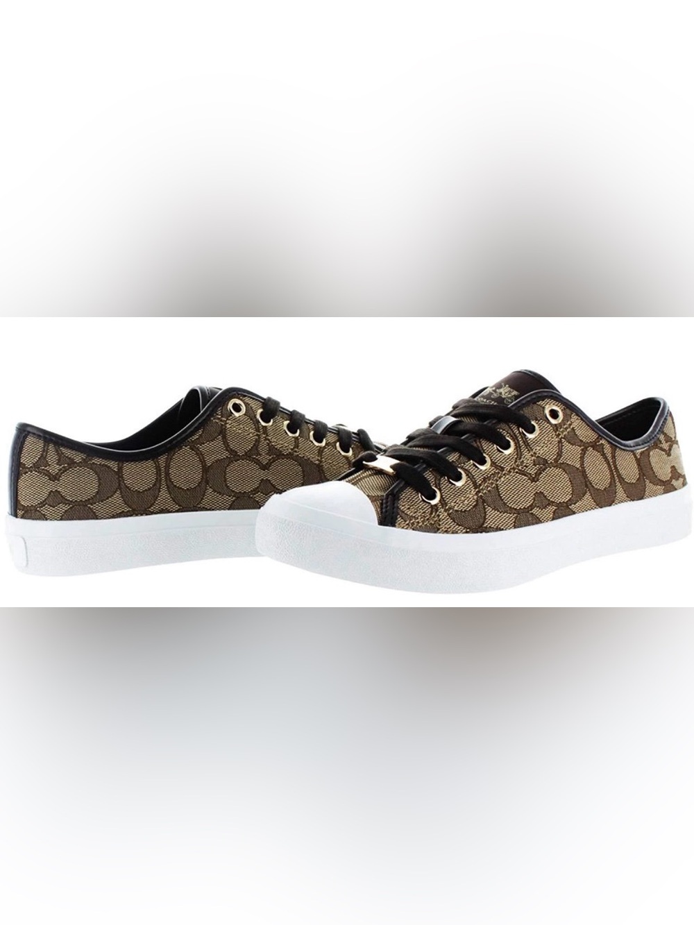 •COACH•TAN & BROWN EMPIRE SIGNATURE C CANVAS LOW TOP SNEAKERS SIZE 7.5 VGUC
